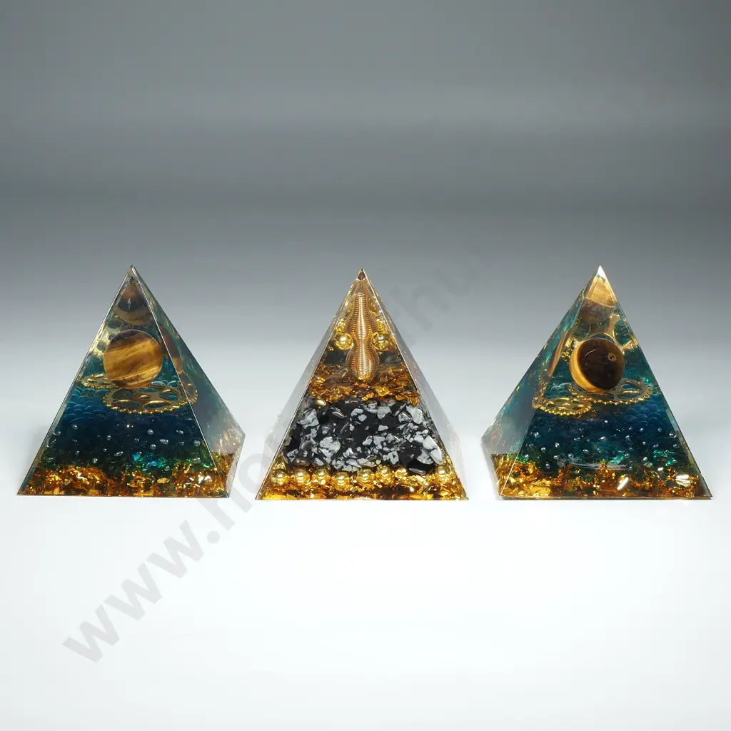 Collection of Three Meditation Healing Pyramids- 2 x  Tiger Eye & Obsidean Image 1++