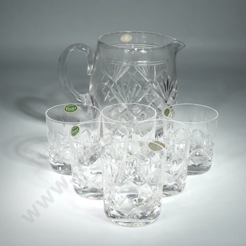 Stuart Crystal Jug & Six Stuart Crystal Whisky Glasses Image 1++