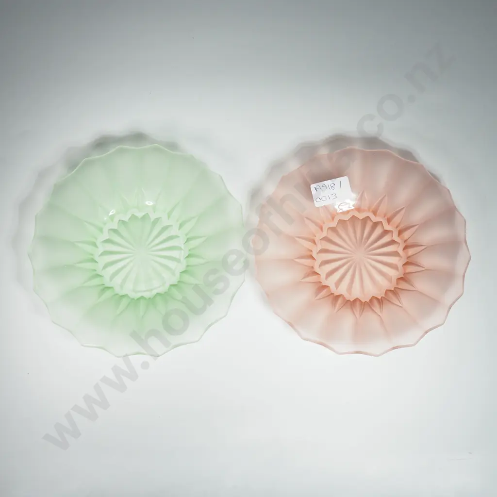 Two Coloured Pressed Glass Plates  Image 1++