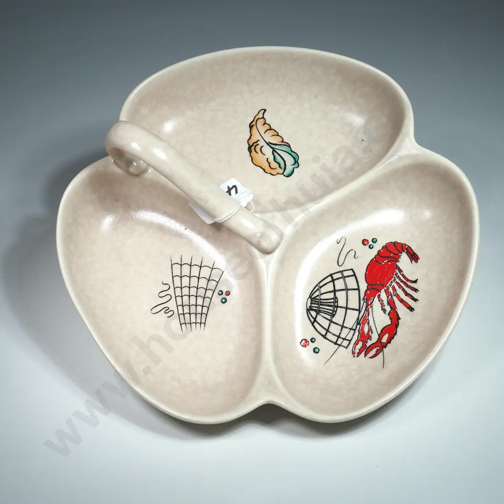 Crown Devon Fielding Segmented  Or D'Oeuvres Dish W Lobster & Crab On A Beige/Grey Ground Image 1++