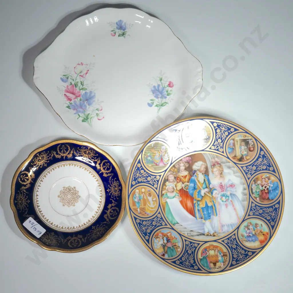 Franklin Mint Cinderella Porcelain Cabinet Plate, Royal Albert Cake Plate "Friendship" & an Ornate Coalport Plate Image 1++