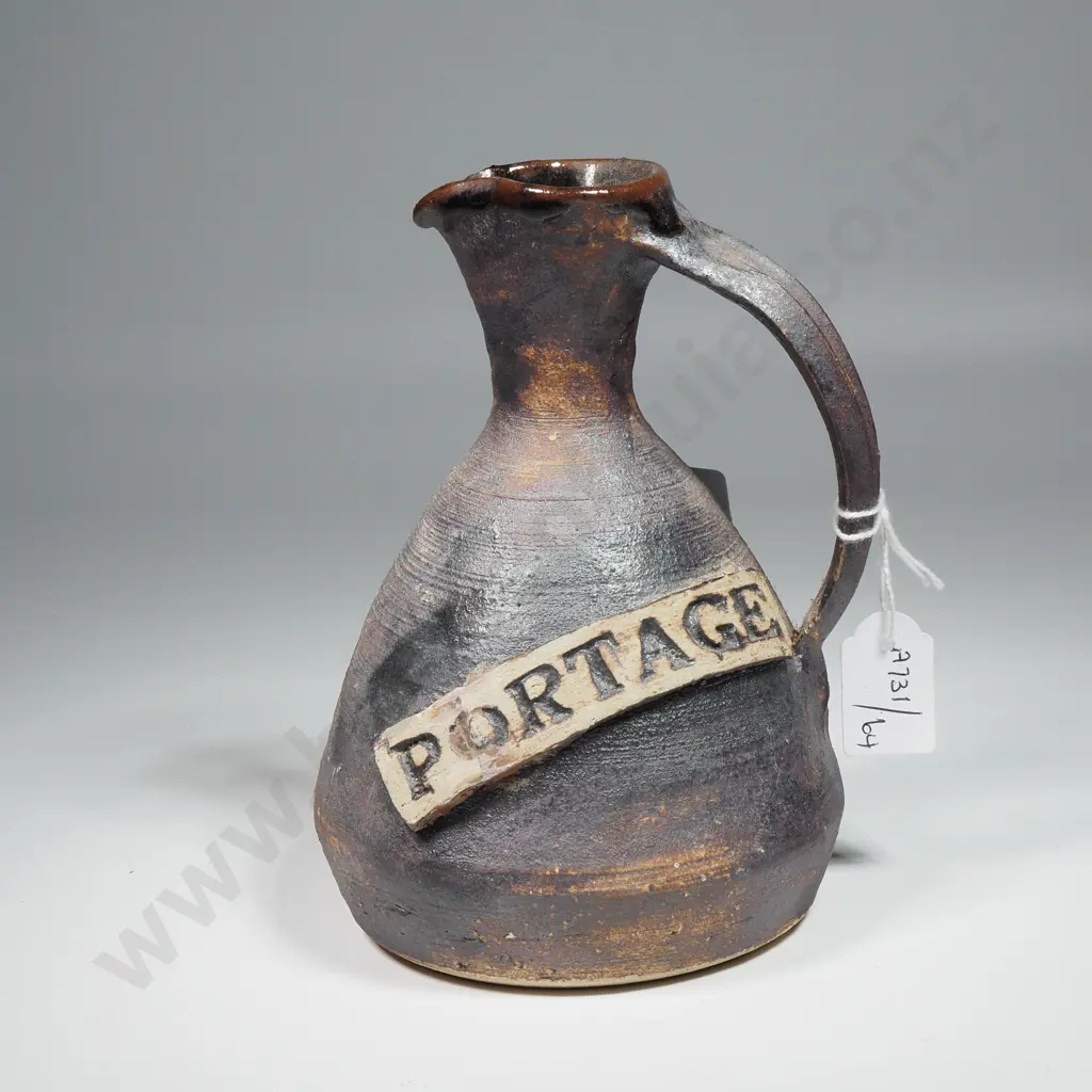 Handmade Pottery Small Jug with Textured Finish & Labelled "Portage" Image 1++