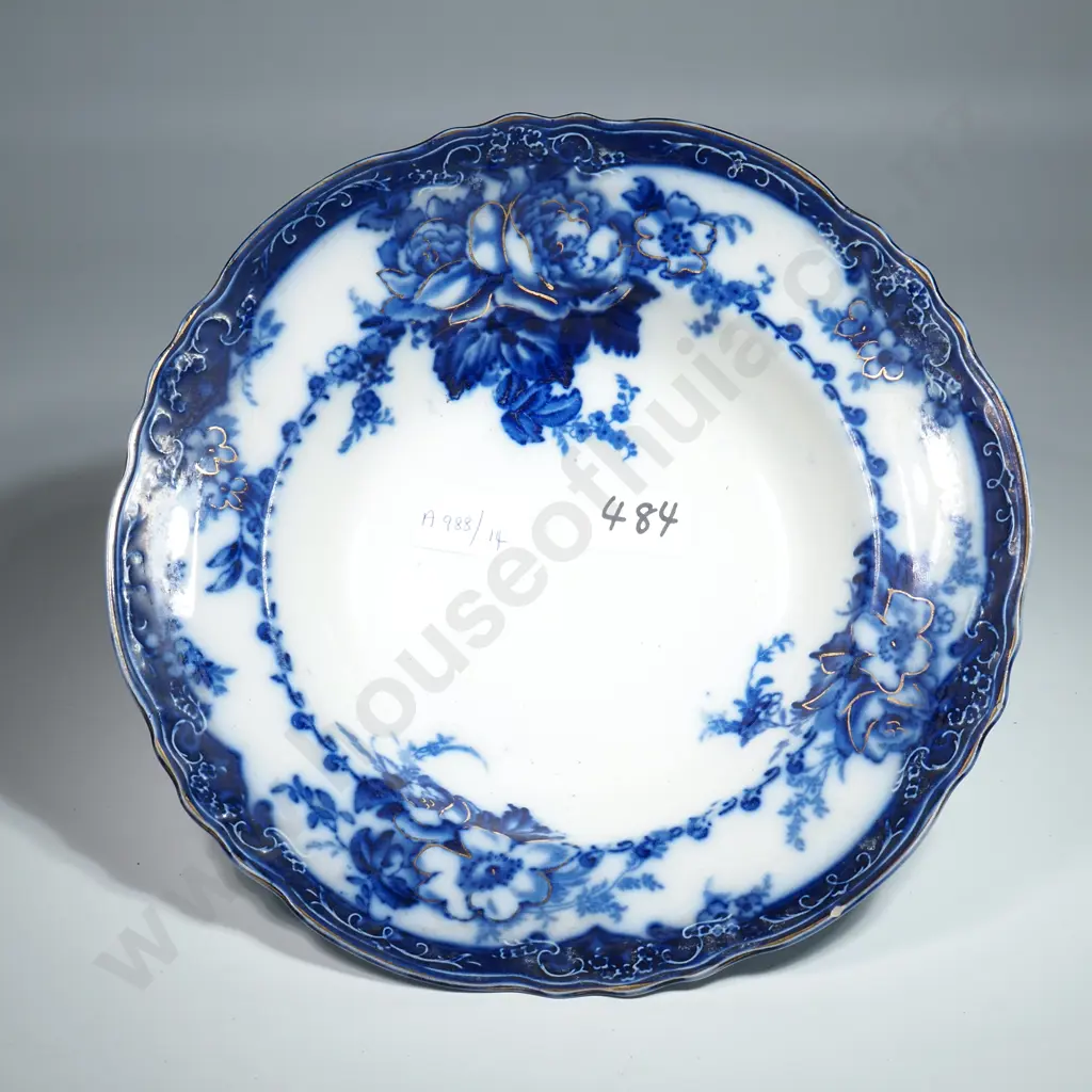 Flow Blue & White  Meakin Soup Blow "Ovando" Pattern Image 1++