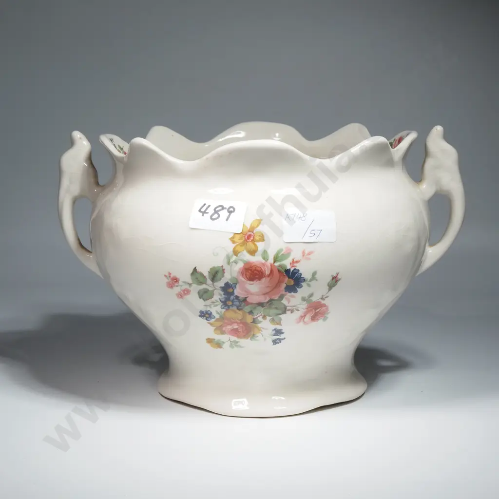 Vintage Staffordshire Pottery Handle Jardinière #1 Image 1++