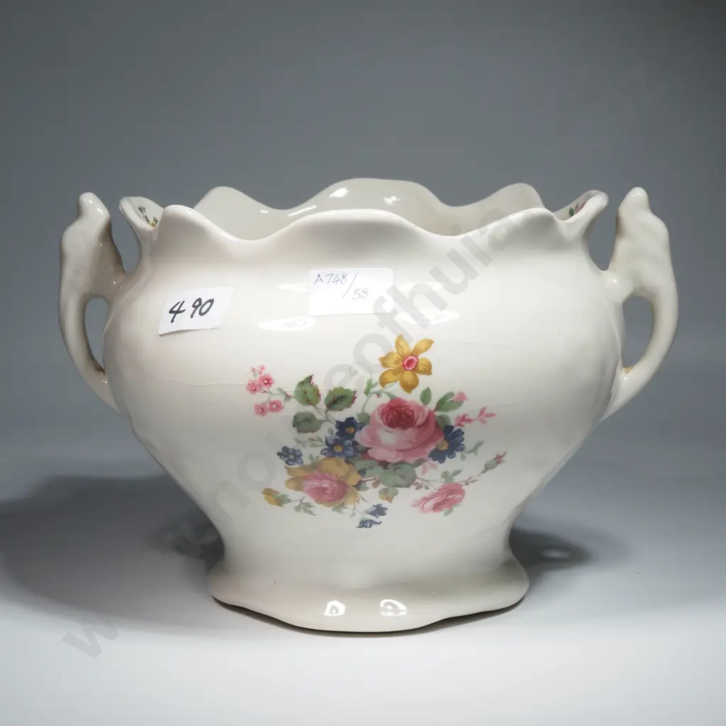 Vintage Staffordshire Pottery Handle Jardinière #2 Image 1++