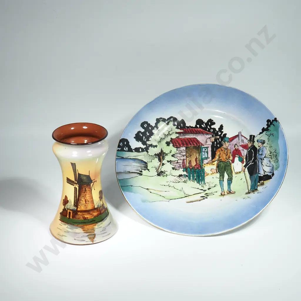 Grimwades Plate 'Irish Characters' & Torquay Ware Vase w Windmill Decoration Image 1++