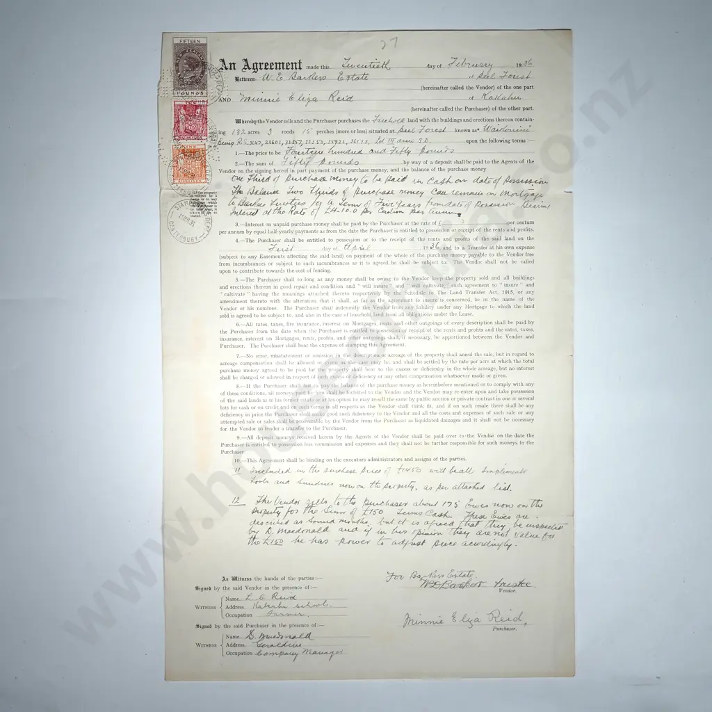 Agreement - Kakahu New Zealand - 1986 - Stamp Duty Image 1++