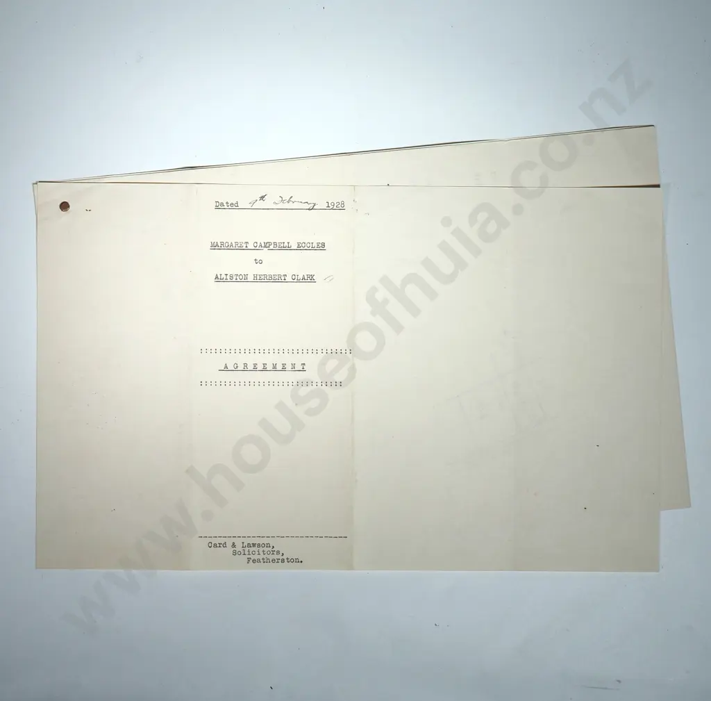 Memorandum of Agreement - Featherston New Zealand - 1928 - Stamp Duty Image 1++