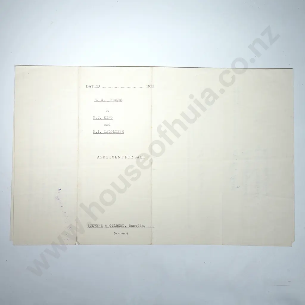 Agreement for Sale - Dunedin New Zealand - 1951 - Stamp Duty Image 1++