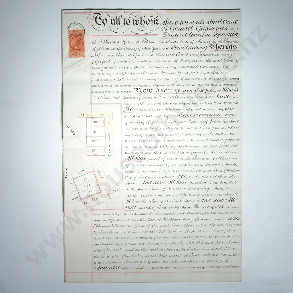 Power of Attorney - Nelson New Zealand - 1868 - Stamp Duty Image 1++