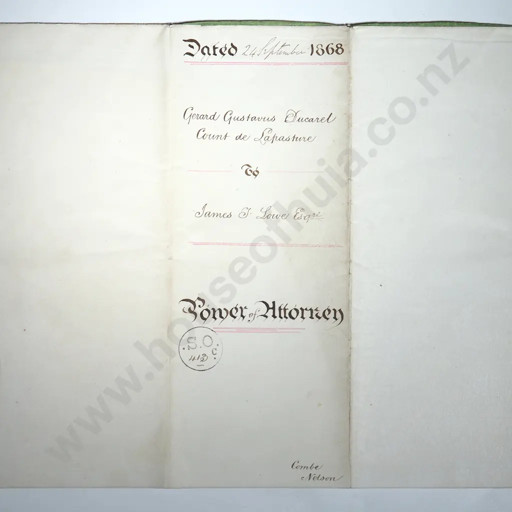 Power of Attorney - Nelson New Zealand - 1868 - Stamp Duty Image 1++