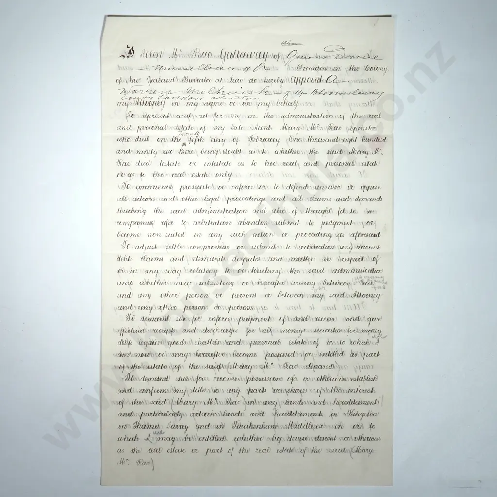 Power of Attorney - Dunedin New Zealand - 1896 - Stamp Duty Image 1++