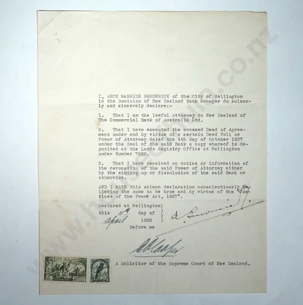 Lawyer Letter - Wellington New Zealand - 1938 - Stamp Duty Image 1++