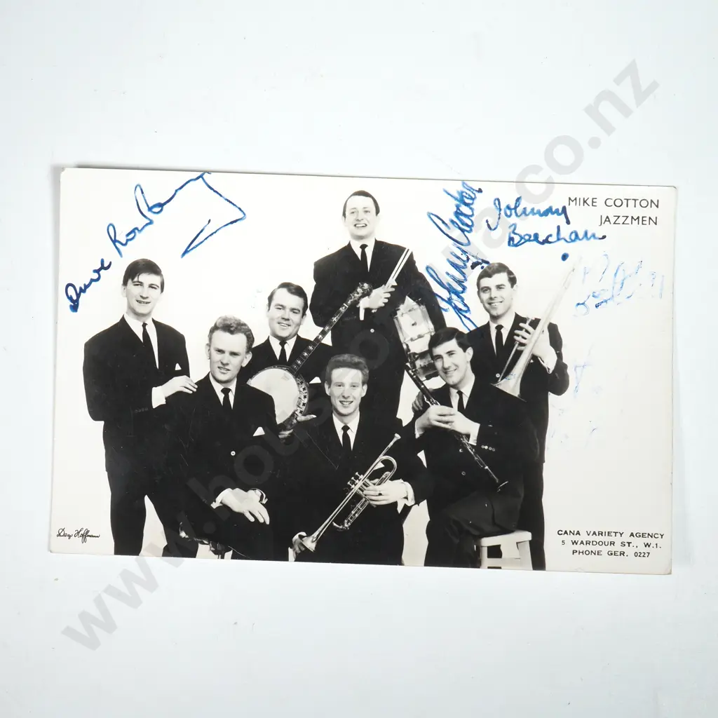 Signed Postcard Mike Cotton Jazzmen Band -Johnny Beecham, Jim Garforth, Dave Rowberry & Derek Tearle Image 1++