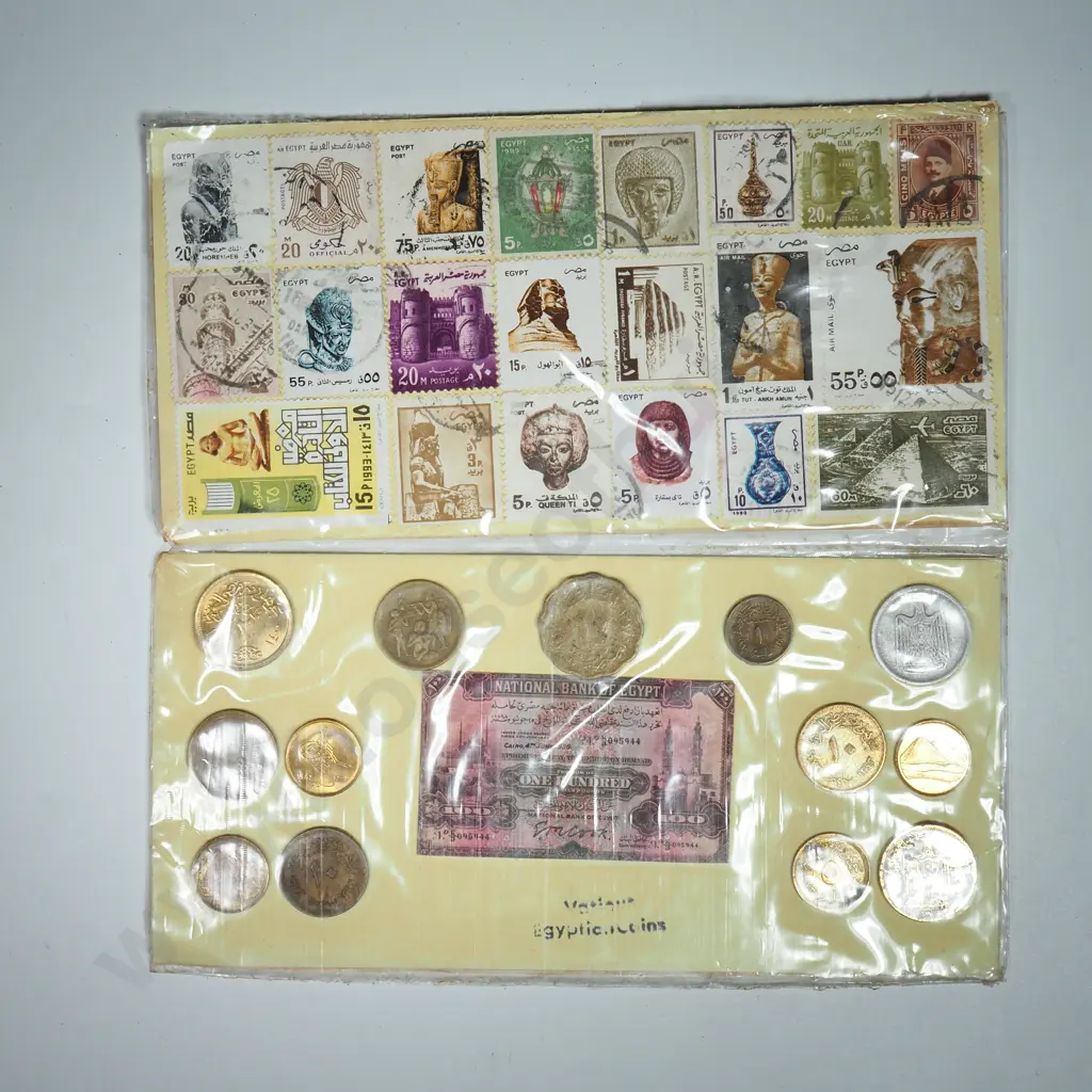Egyptian Coin & Stamp Set Image 1++
