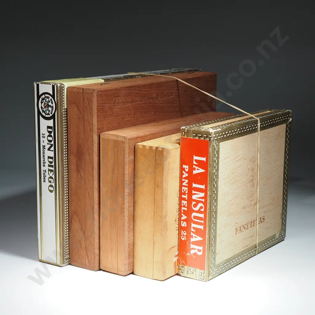 Four Spanish Cedar Cigar Boxes & A Don Diego Cardboard Cigar Box Image 1++