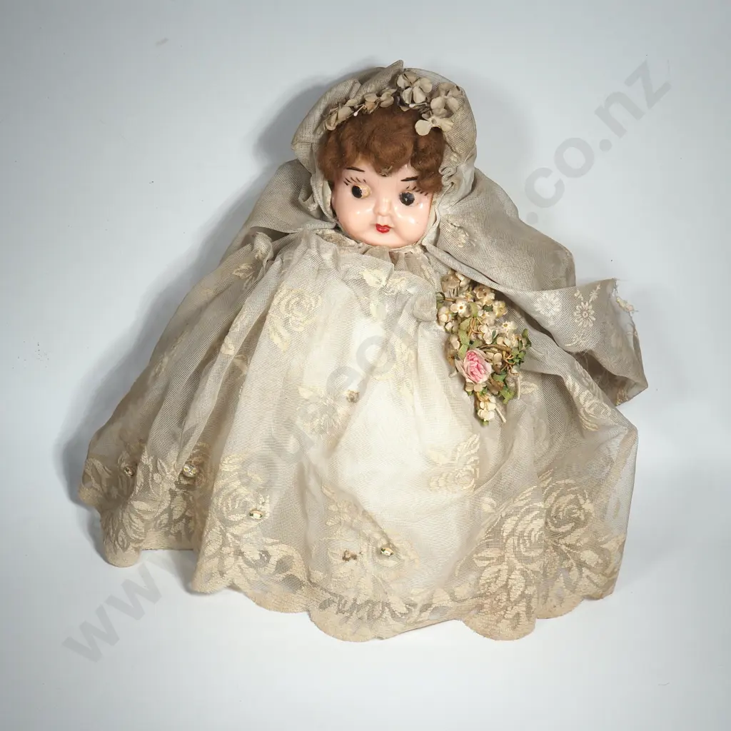 Celluloid Kewpi Doll In A Vintage Wedding Dress. Image 1++