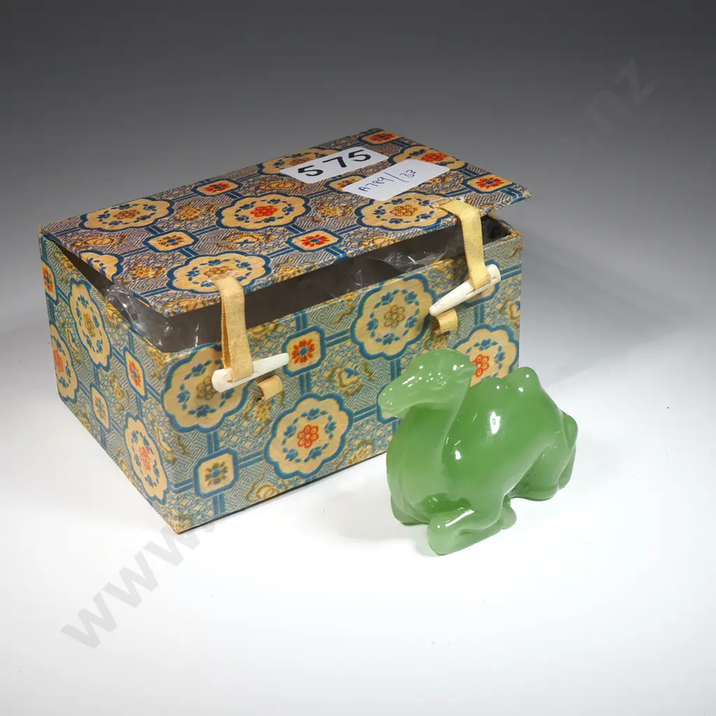 Chinese Jade Glass Figure Of A Seated Camel In Oriental Box Image 1++