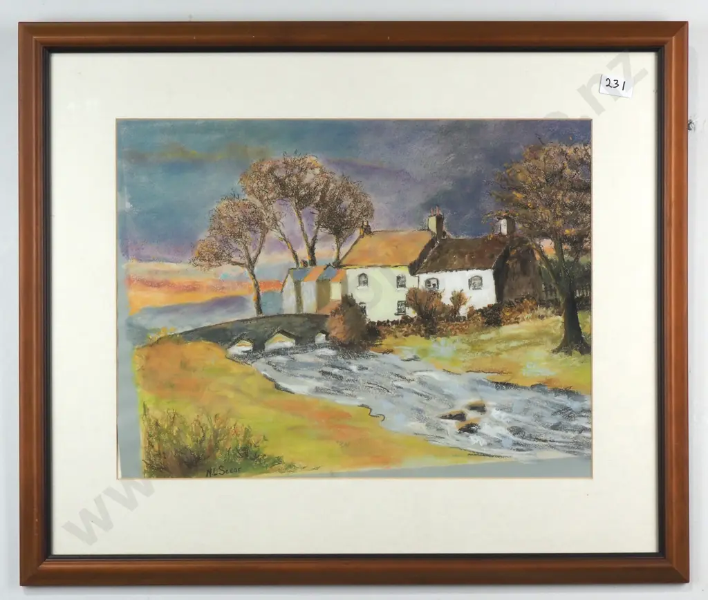 N L Seear: Cottage Streamside, Pastel Image 1++