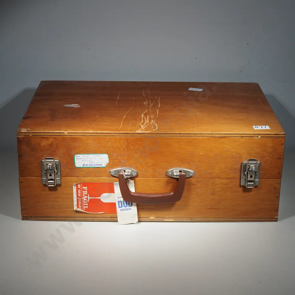 Wooden Storage Plywood Storage Box w Assorted Various Items Image 1++