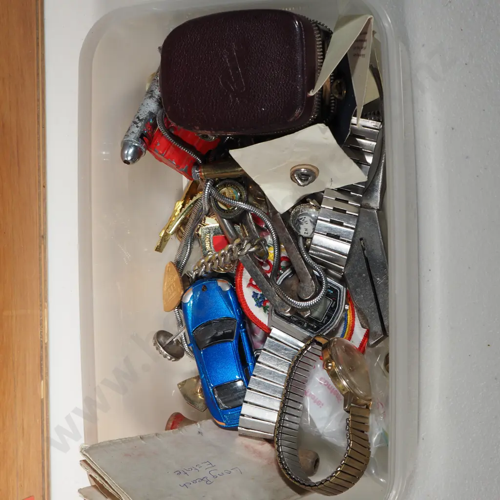 Wooden Storage Plywood Storage Box w Assorted Various Items Image 1++