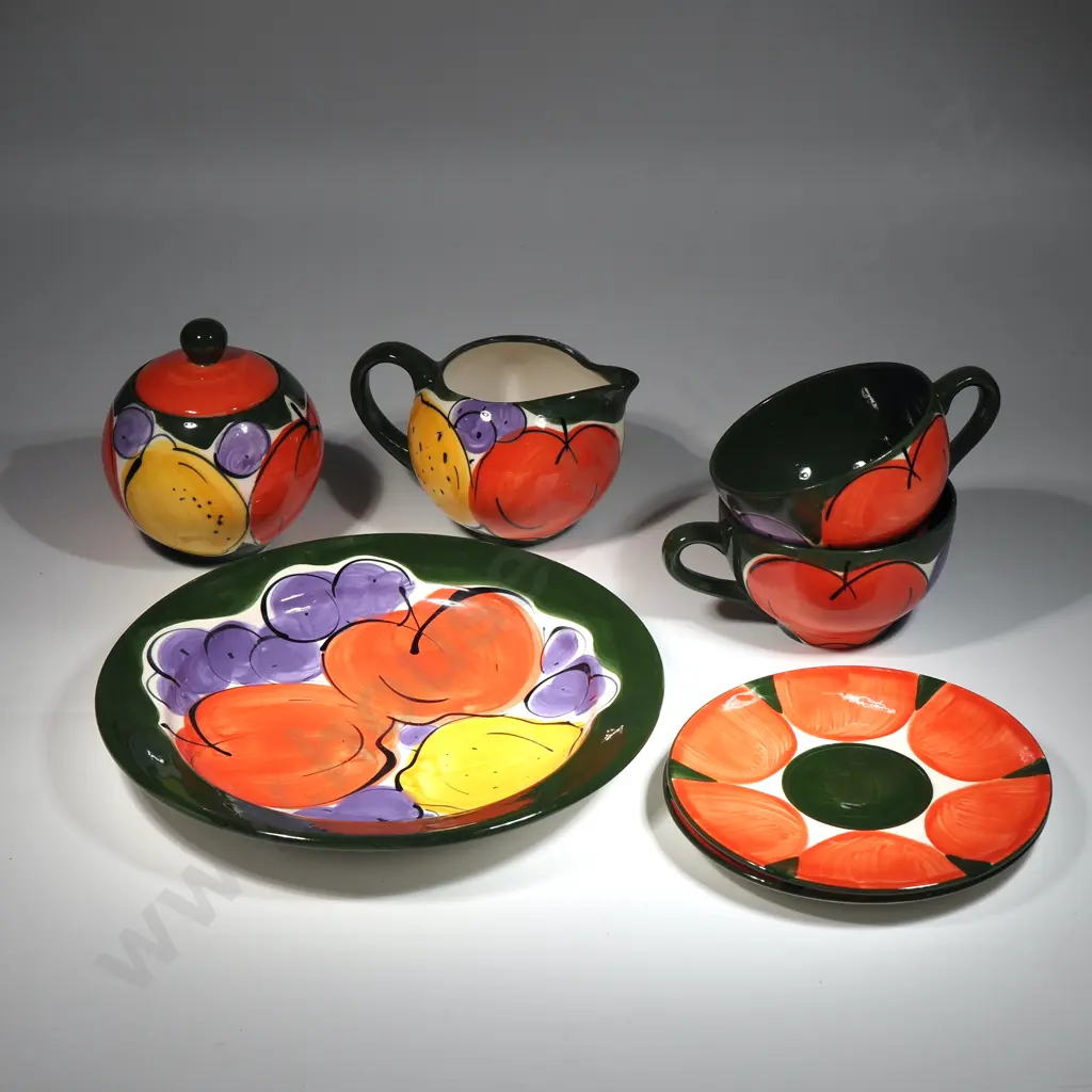 Petra Ceramics Pair of Cups & Saucers, Milk Jug & Sugar Bowl & Large Serving Plate in the Eden Pattern Image 1++