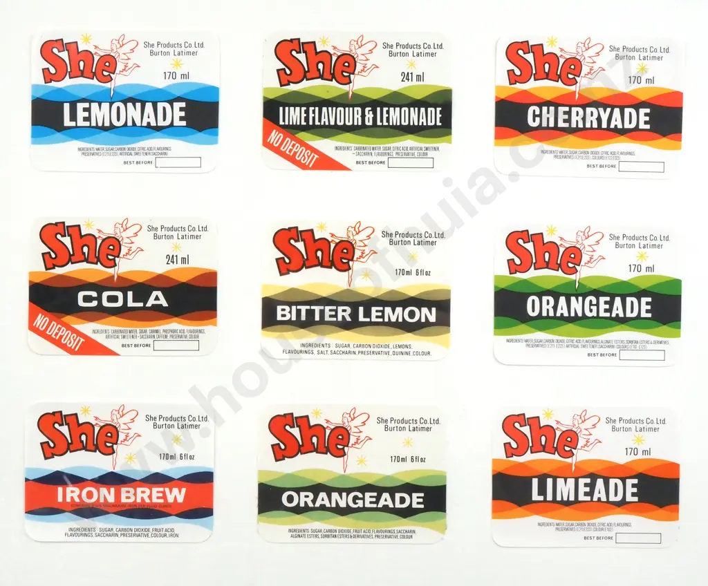She Products Company Limited -  Art Deco Soft Drink Bottle Labels, Stickers Image 1++