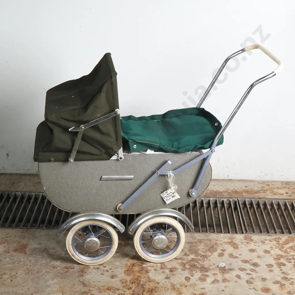 Vintage Dolls Pram w Deep Canvas  Body & Unusual Suspension, 1920-1940 Image 1++