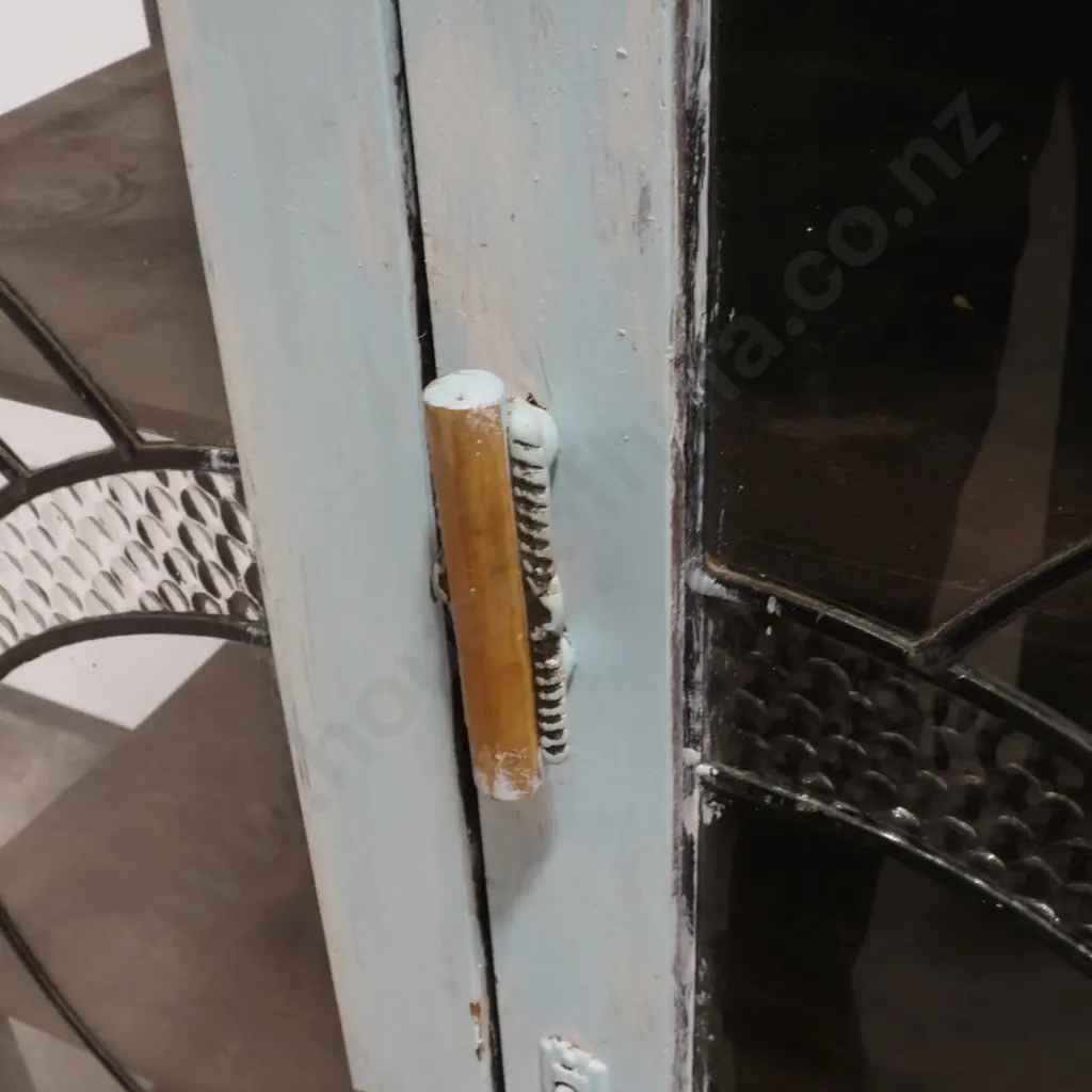 Vintage Art Deco Style Lead Light Display Cabinet, Painted Blue A/F Image 1++