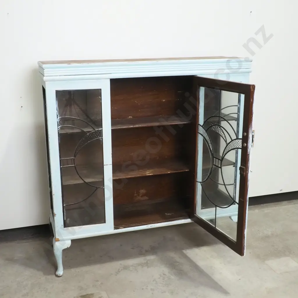 Vintage Art Deco Style Lead Light Display Cabinet, Painted Blue A/F Image 1++