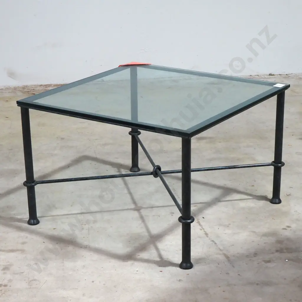 Giacometti Style Wrought Iron & Glass Square Table Image 1++