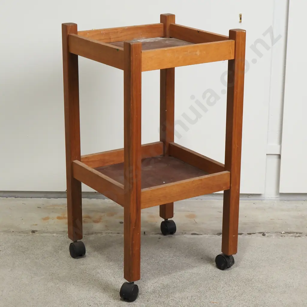 Vintage Small  Square Wooden Trolley on Wheels Image 1++