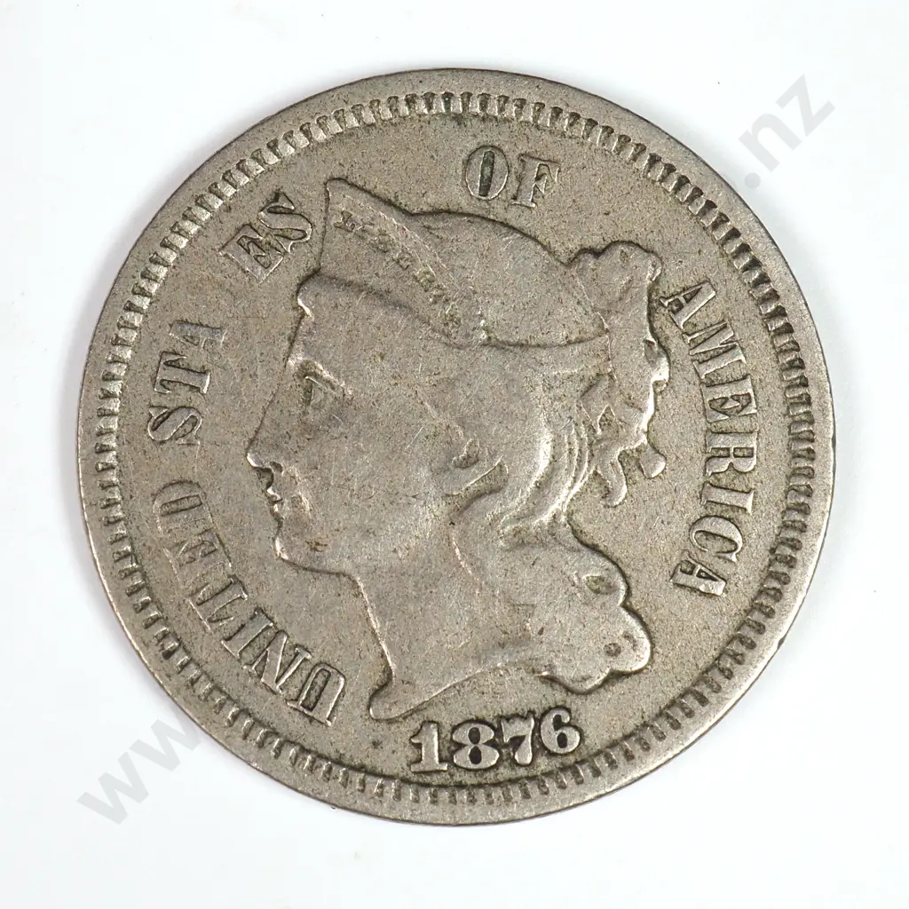 Nickel Three Cent: 1876 - Very Fine. C.V USD $56 ( NZD $95 ) Image 1++