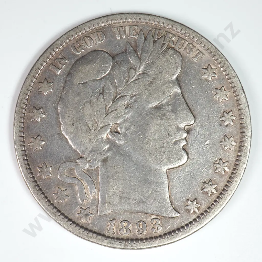 Barber Half Dollar: 1893 - Fine. C.V USD $112 ( NZD $195 ) Image 1++