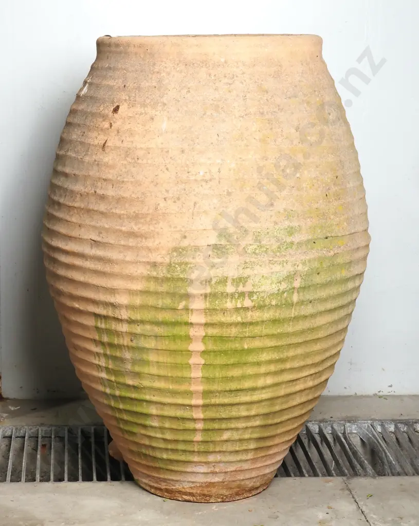 Large Rustic  Ribbed Terracotta Vessel Image 1++