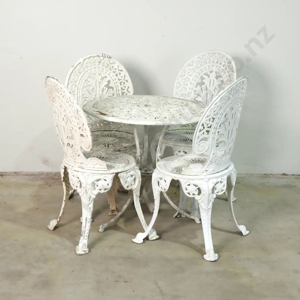 Enderslea White Aluminium Five Piece Patio Furniture Outdoor Set Comprising Table & Four Chairs Image 1++