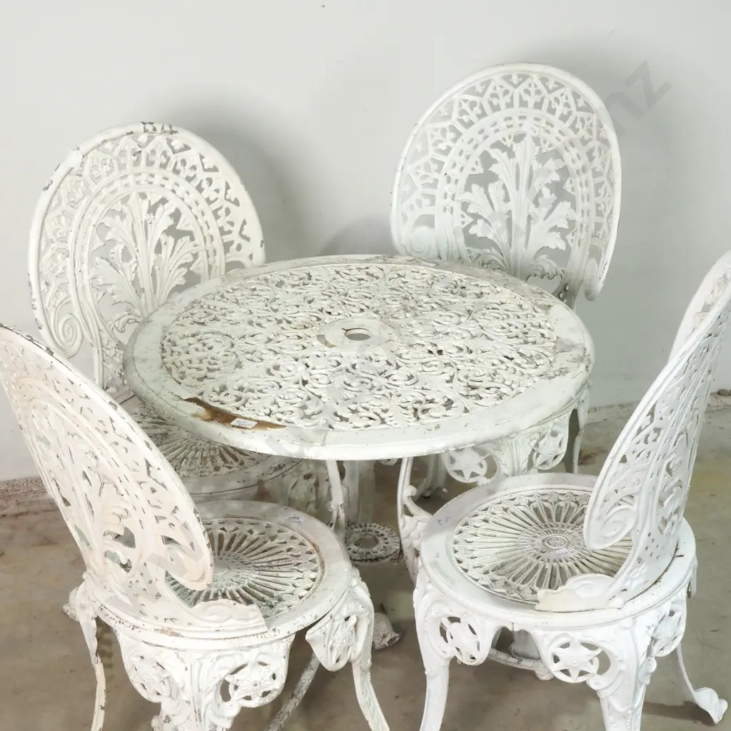 Enderslea White Aluminium Five Piece Patio Furniture Outdoor Set Comprising Table & Four Chairs Image 1++