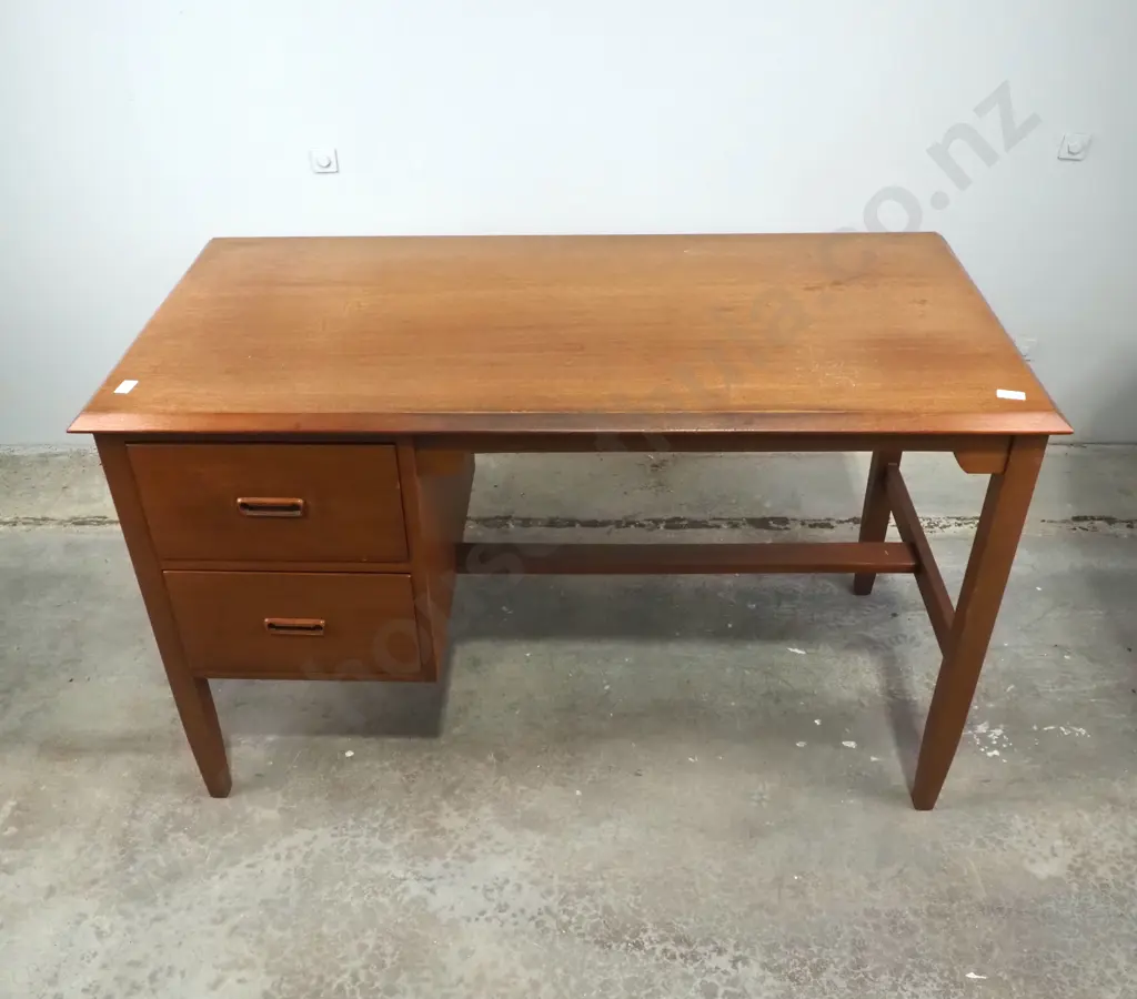 Minimalist Mid Century Modern Two Drawer  Mahogany Desk w Two Pedestal Drawers & Inset Handles Image 1++