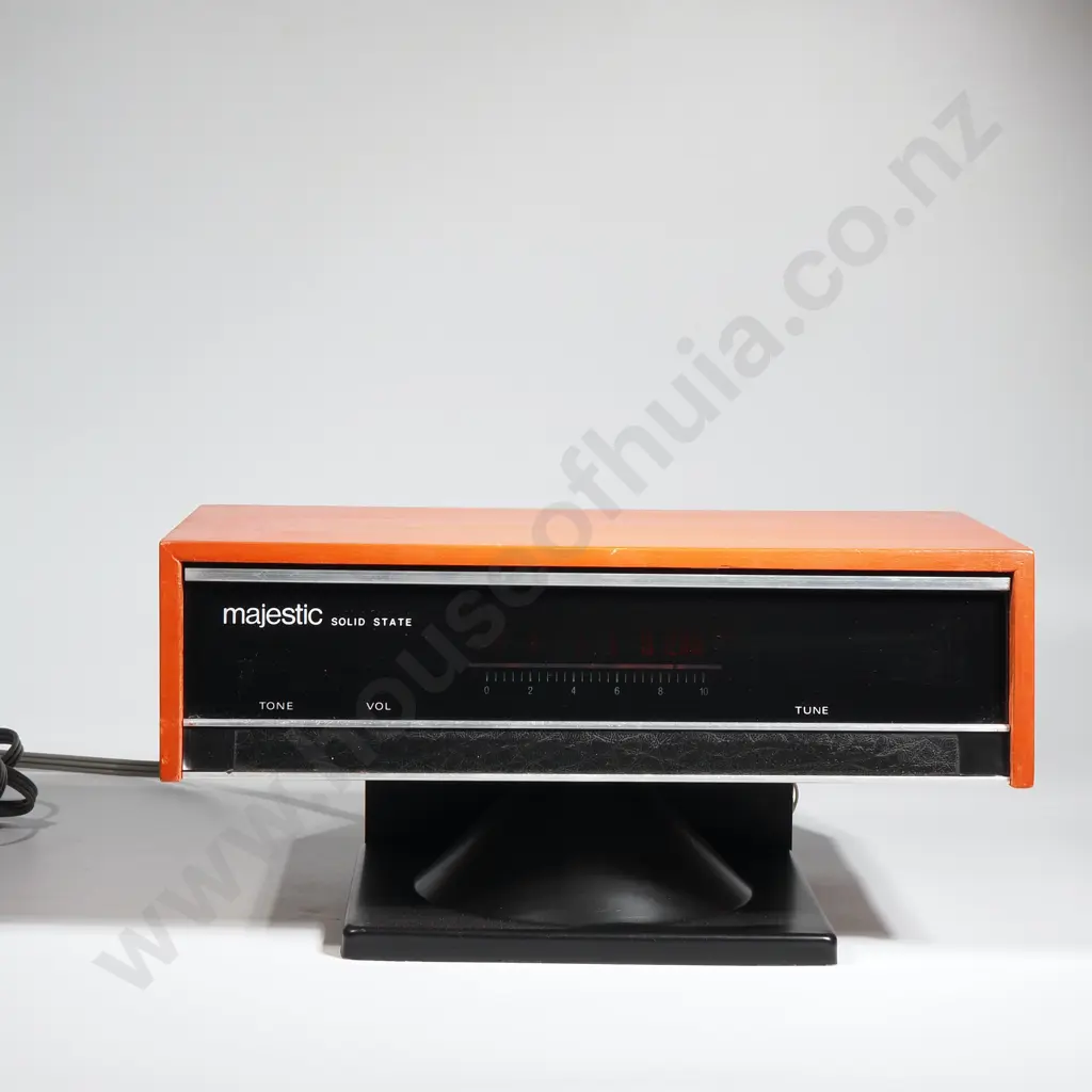 Mid Century Majestic Solid State Radio w Orange Wooden Case Image 1++