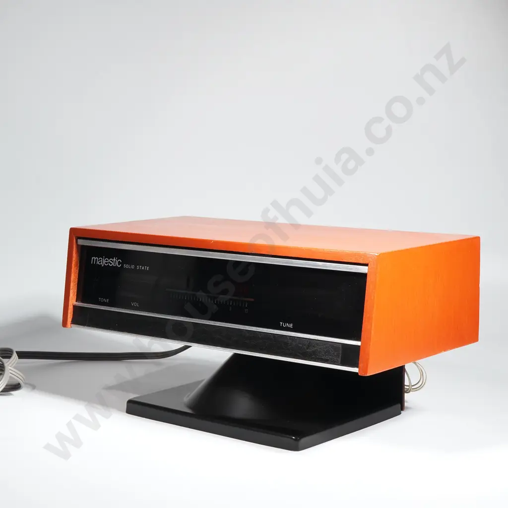 Mid Century Majestic Solid State Radio w Orange Wooden Case Image 1++