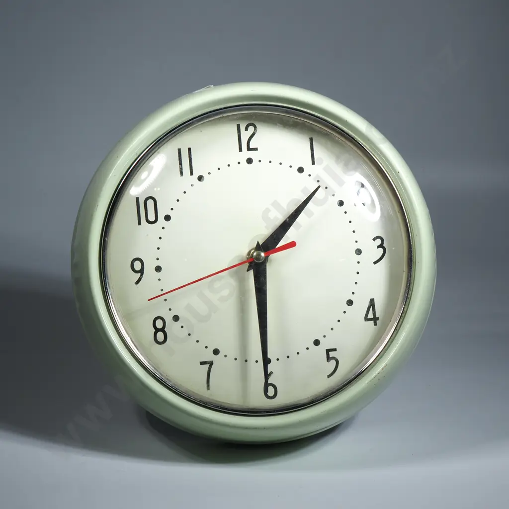 Retro Celadon Green Enamel Wall Clock. Diameter 250mm  Image 1++