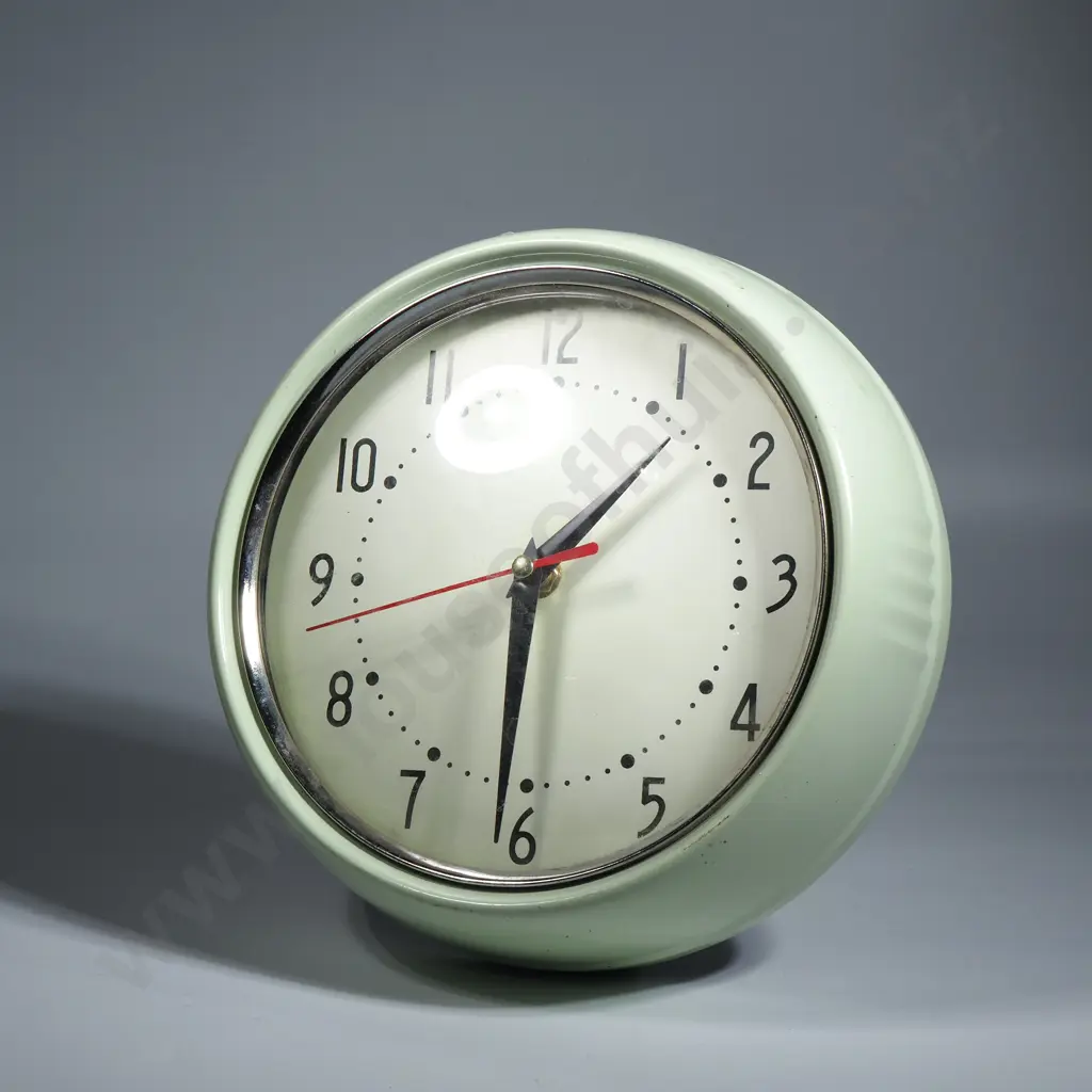 Retro Celadon Green Enamel Wall Clock. Diameter 250mm  Image 1++