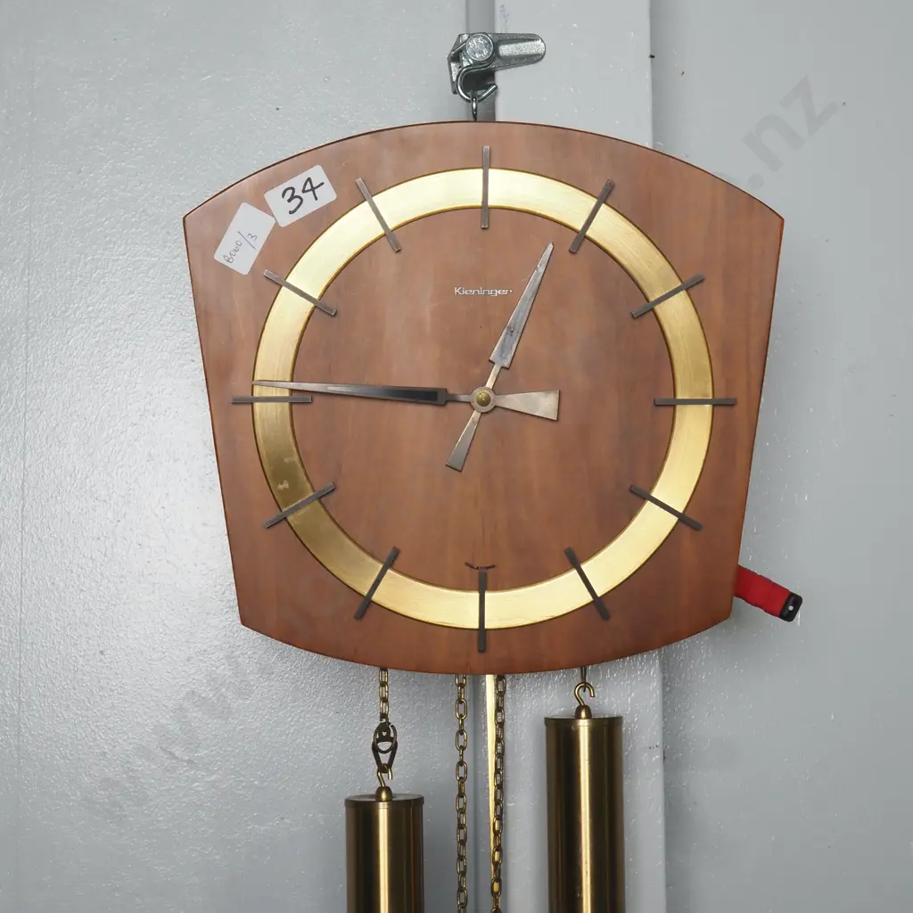 German Mid Century Walnut  8 Day Keininger Wall Clock by Dugena Image 1++