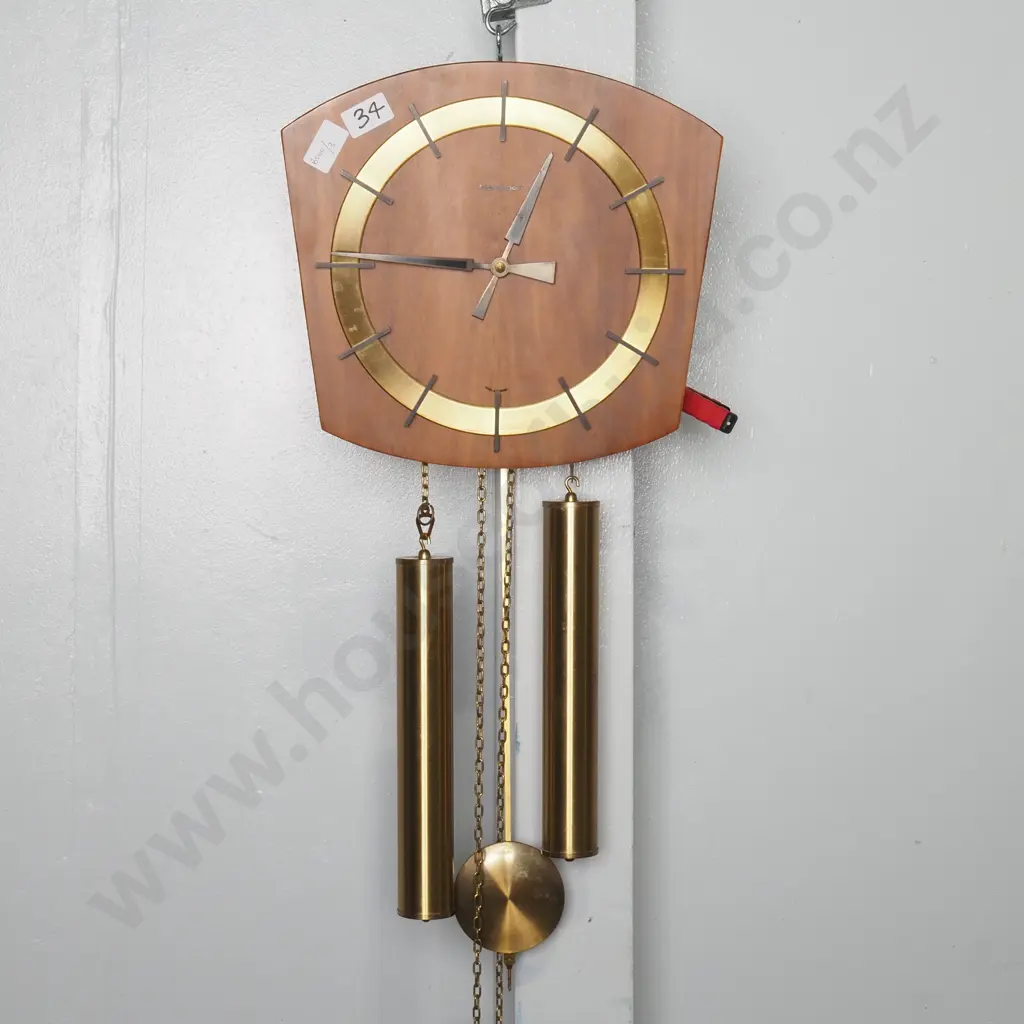 German Mid Century Walnut  8 Day Keininger Wall Clock by Dugena Image 1++