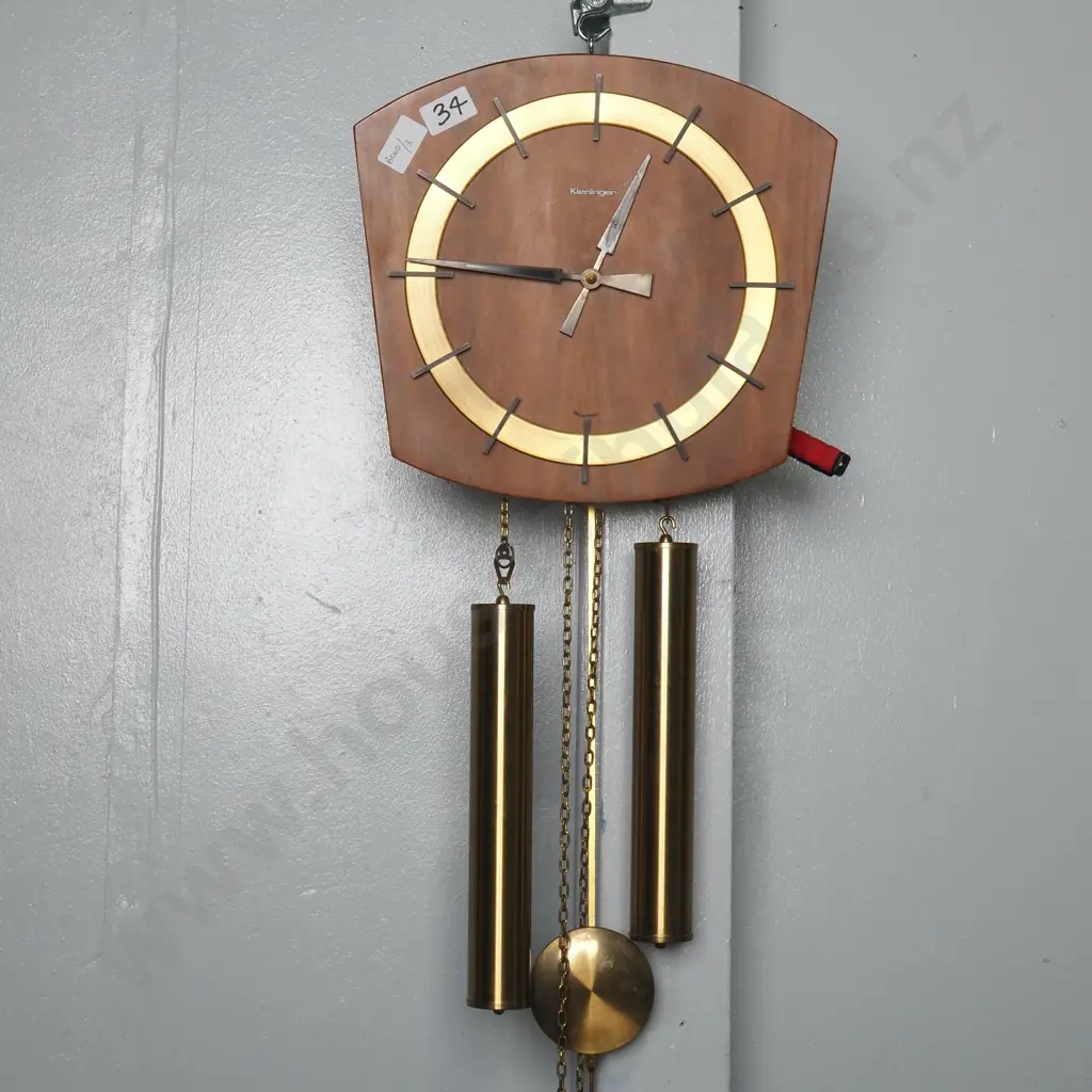 German Mid Century Walnut  8 Day Keininger Wall Clock by Dugena Image 1++