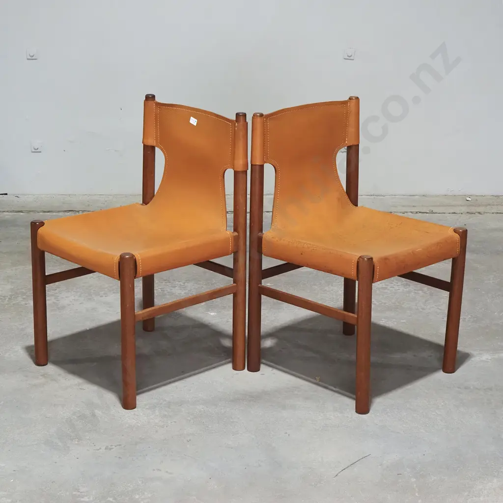 Two Authentic  Mid Century Fler 'Flervilla' Leather Sling Dining Chair  Designed by Gerald Easden Image 1++