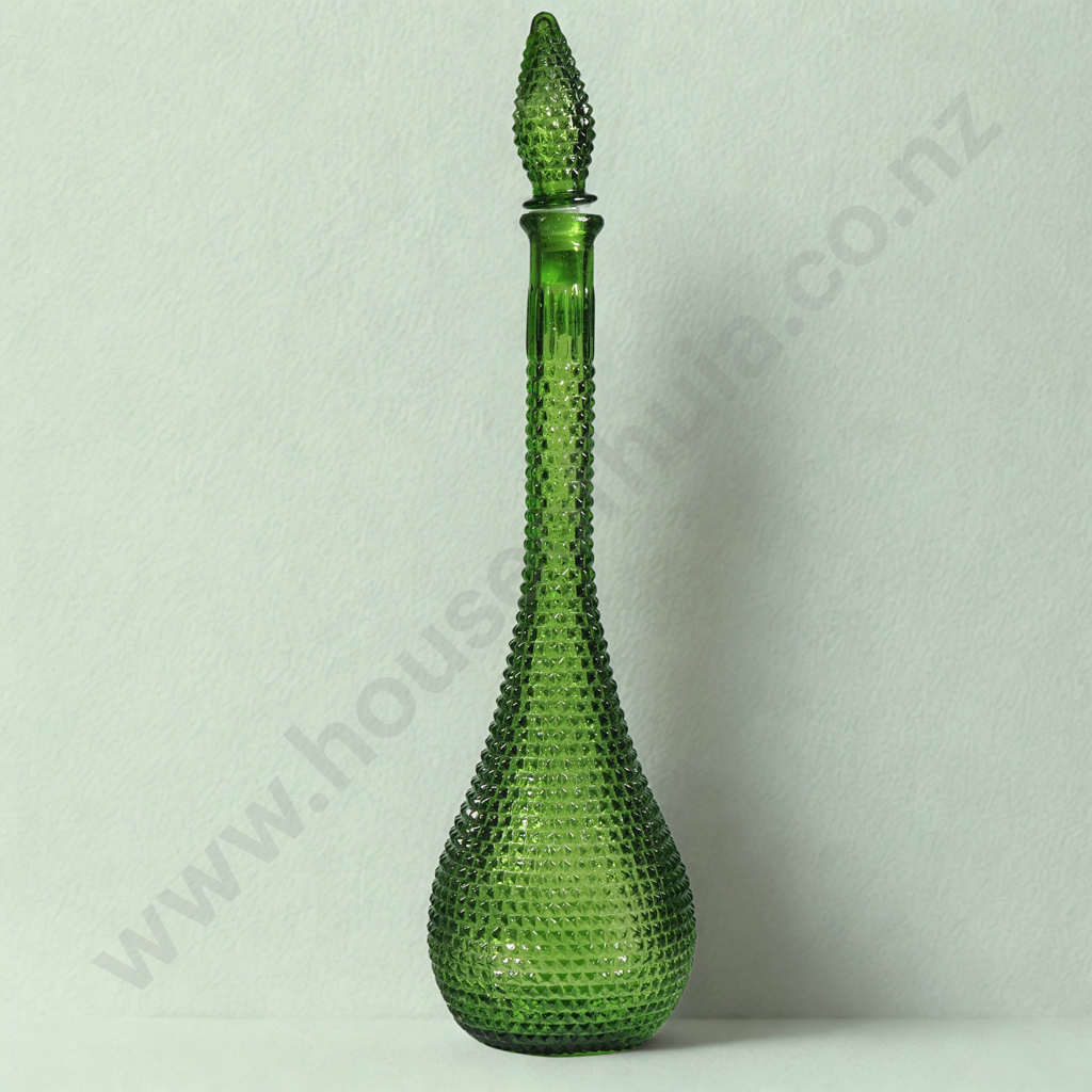 A Vintage Empoli Green Glass Genie Bottle w Hobnail Design Image 1++