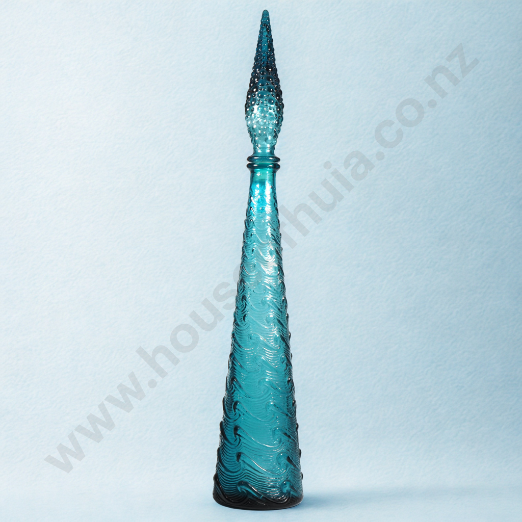 Empoli Italian Vintage Mid-Century Modern Blue Wave Art Glass Decanter Bottle Image 1++