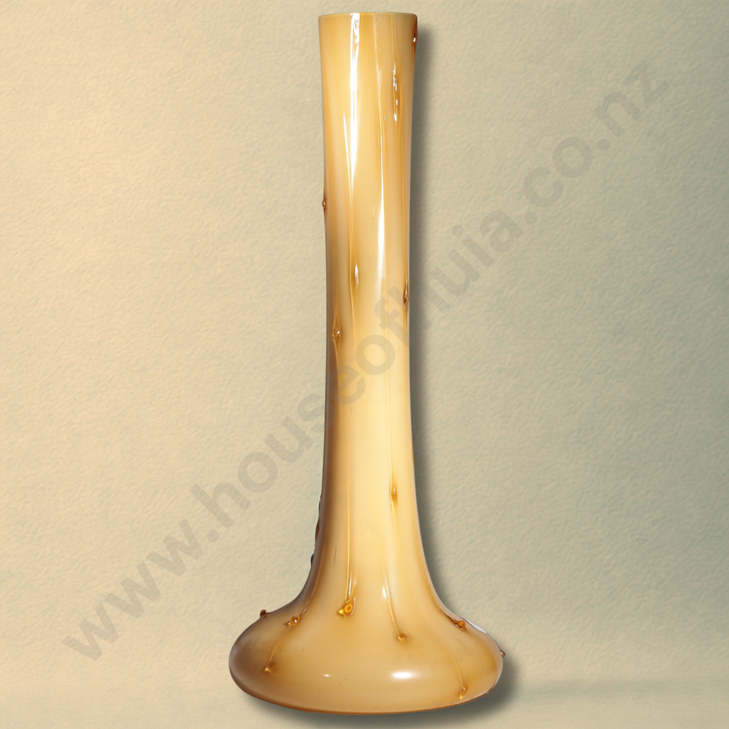 Extremely Tall Vintage Italian Empoli Butterscotch Glass Vase w Pink Interior Image 1++