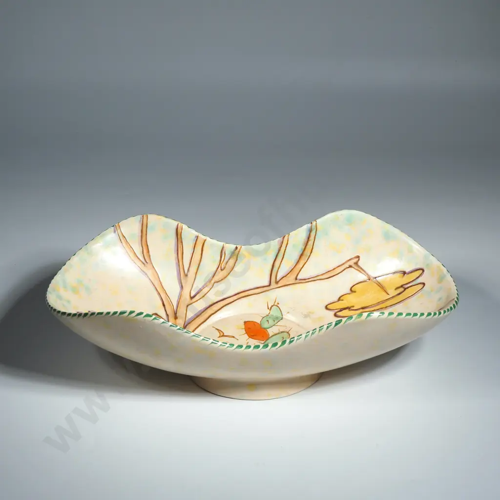 Beswick Bowl in the Manner of Charlotte Rhead & Hand Painted w Cacti & Trees Marked '291' Image 1++